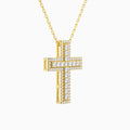 Lab Grown Diamond Pavé Edge Cross Pendant Necklace In 18K Yellow Gold - Front Angle View