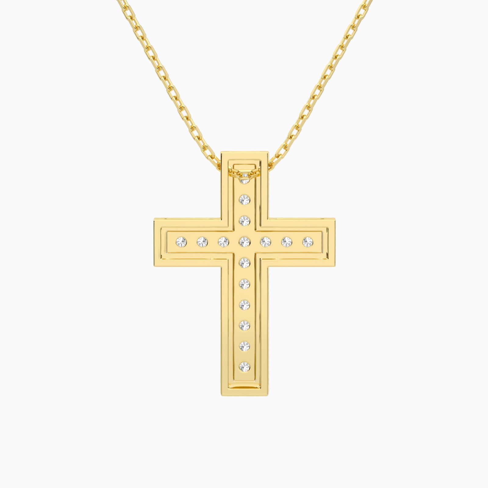 Lab Grown Diamond Pavé Edge Cross Pendant Necklace In 18K Yellow Gold - Back View