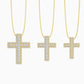 Three Different Size of Lab Grown Diamond Pavé Edge Cross Pendant Necklace