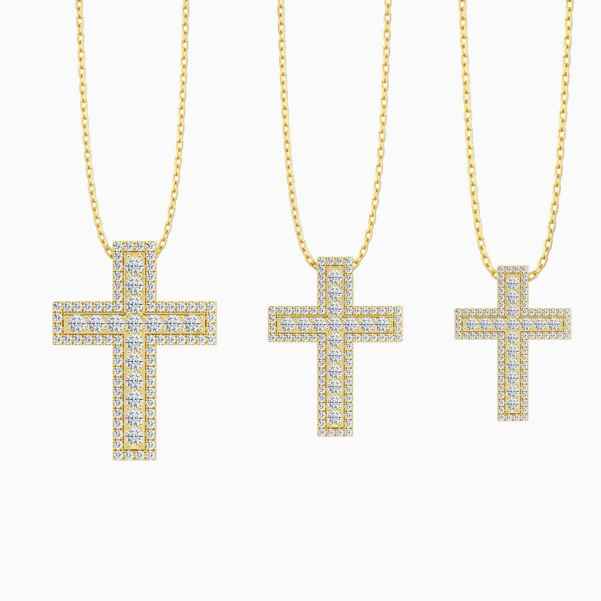 Three Different Size of Lab Grown Diamond Pavé Edge Cross Pendant Necklace