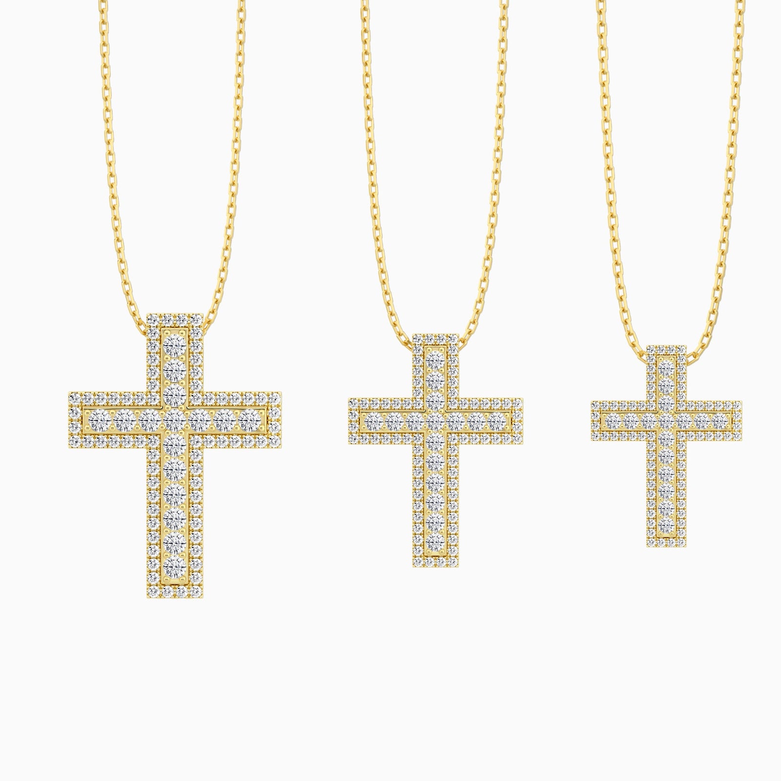 Three Different Size of Lab Grown Diamond Pavé Edge Cross Pendant Necklace