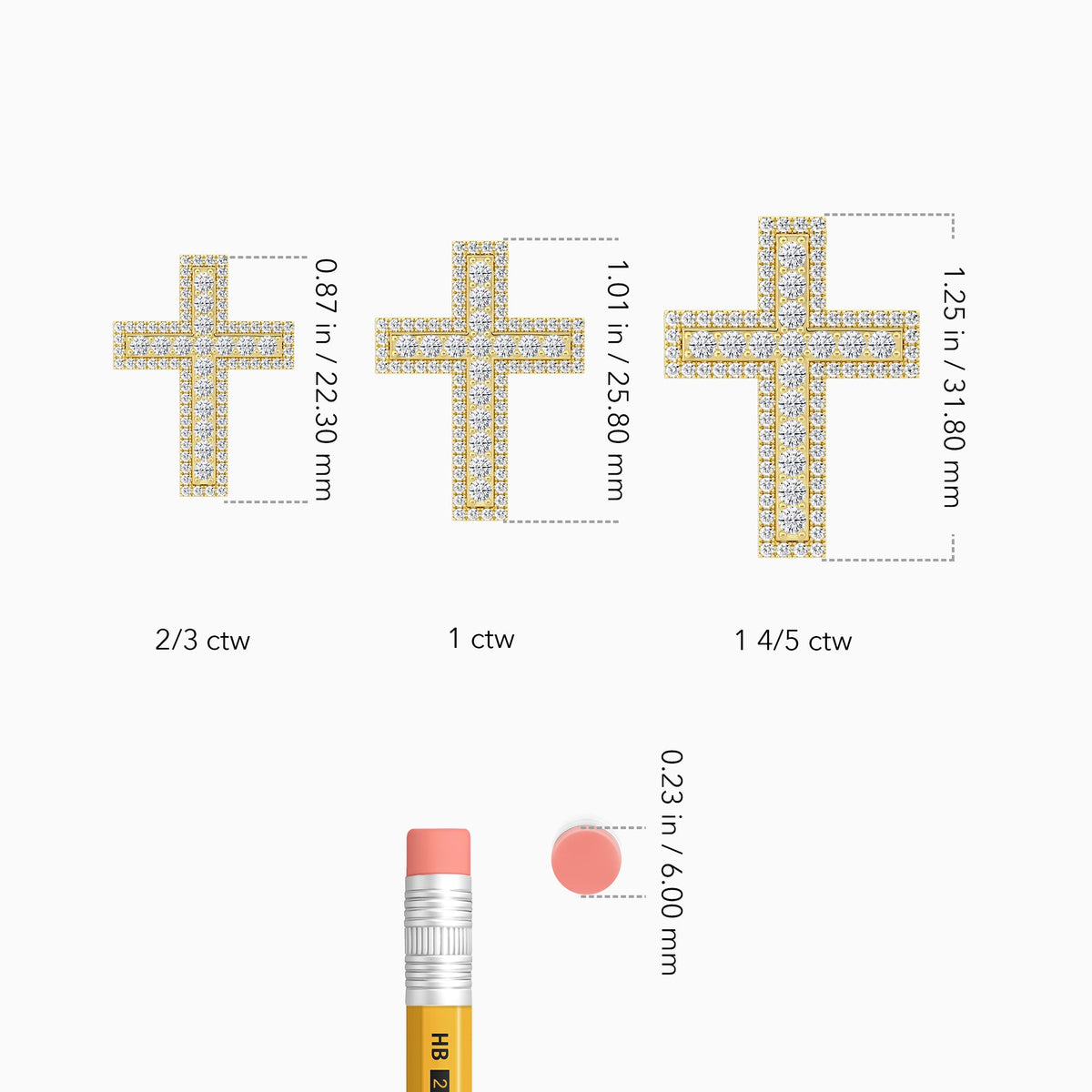 Lab Grown Diamond Pavé Edge Cross Pendant Necklace In 14K Yellow Gold - Size Comparison