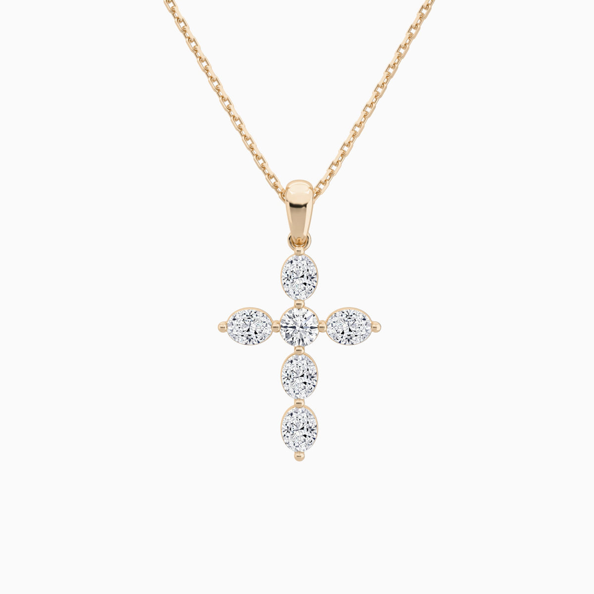 Oval and Round Lab Grown Diamond Cross Necklace In 14K Rose Gold - Lucenjuri
