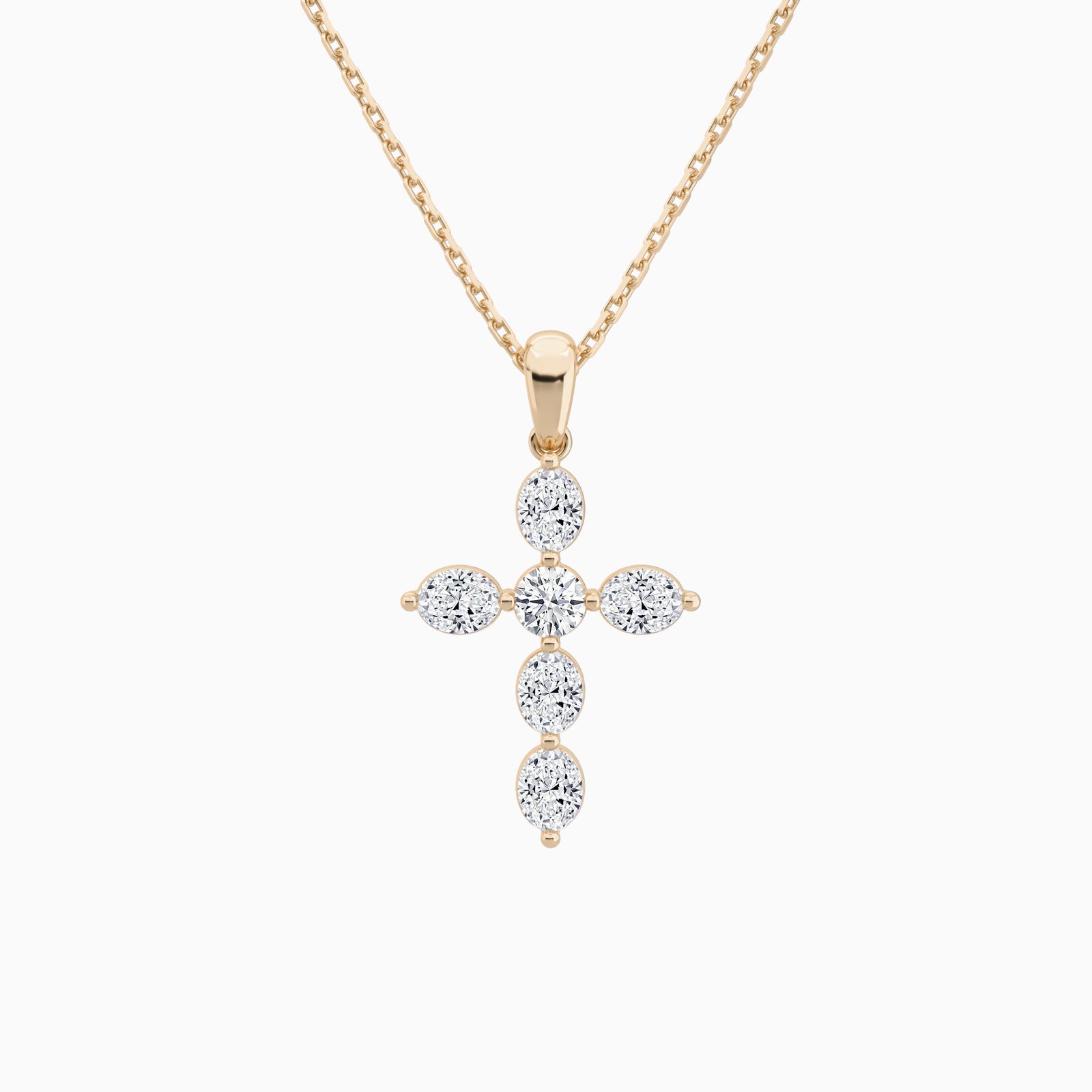 Oval and Round Lab Grown Diamond Cross Necklace In 14K Rose Gold - Lucenjuri