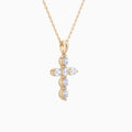 Oval and Round Lab Grown Diamond Cross Necklace In 14K Rose Gold - Front Angle View