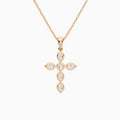 Oval and Round Lab Grown Diamond Cross Necklace In 14K Rose Gold - Back View