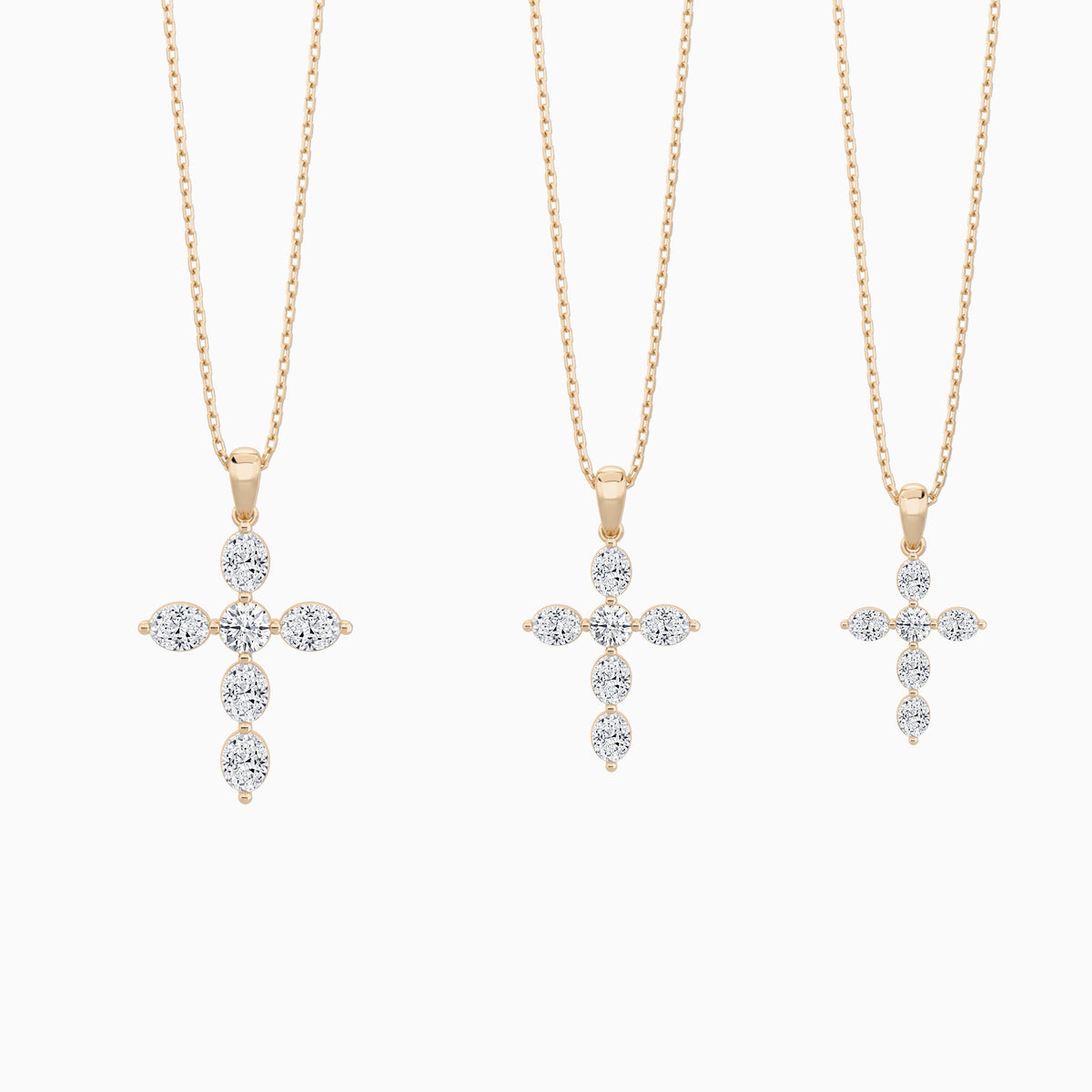 Three Different Size of Oval and Round Lab Grown Diamond Cross Necklace