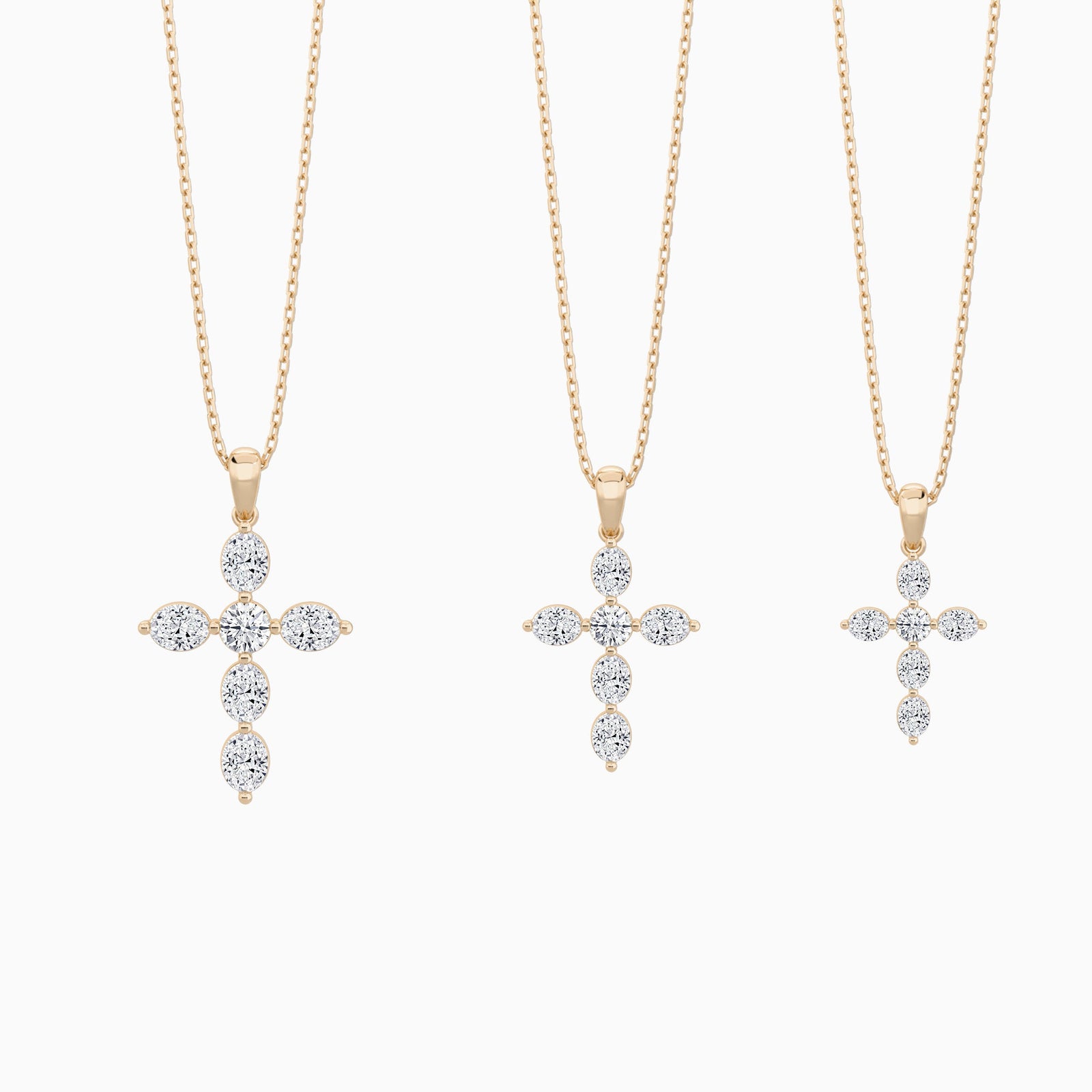 Three Different Size of Oval and Round Lab Grown Diamond Cross Necklace