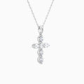 Oval and Round Lab Grown Diamond Cross Necklace In 18K White Gold - Front Angle View