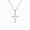 Oval and Round Lab Grown Diamond Cross Necklace In 18K White Gold - Back View