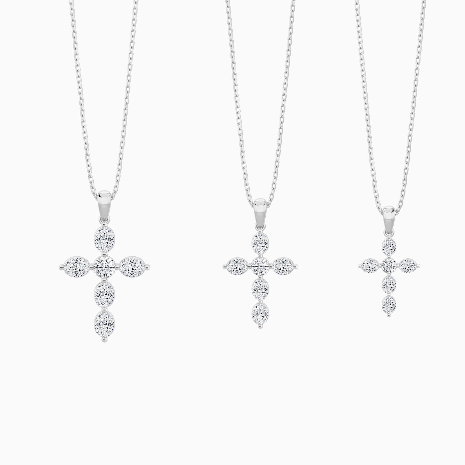 Three Different Size of Oval and Round Lab Grown Diamond Cross Necklace