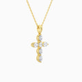 Oval and Round Lab Grown Diamond Cross Necklace In 18K Yellow Gold - Front Angle View