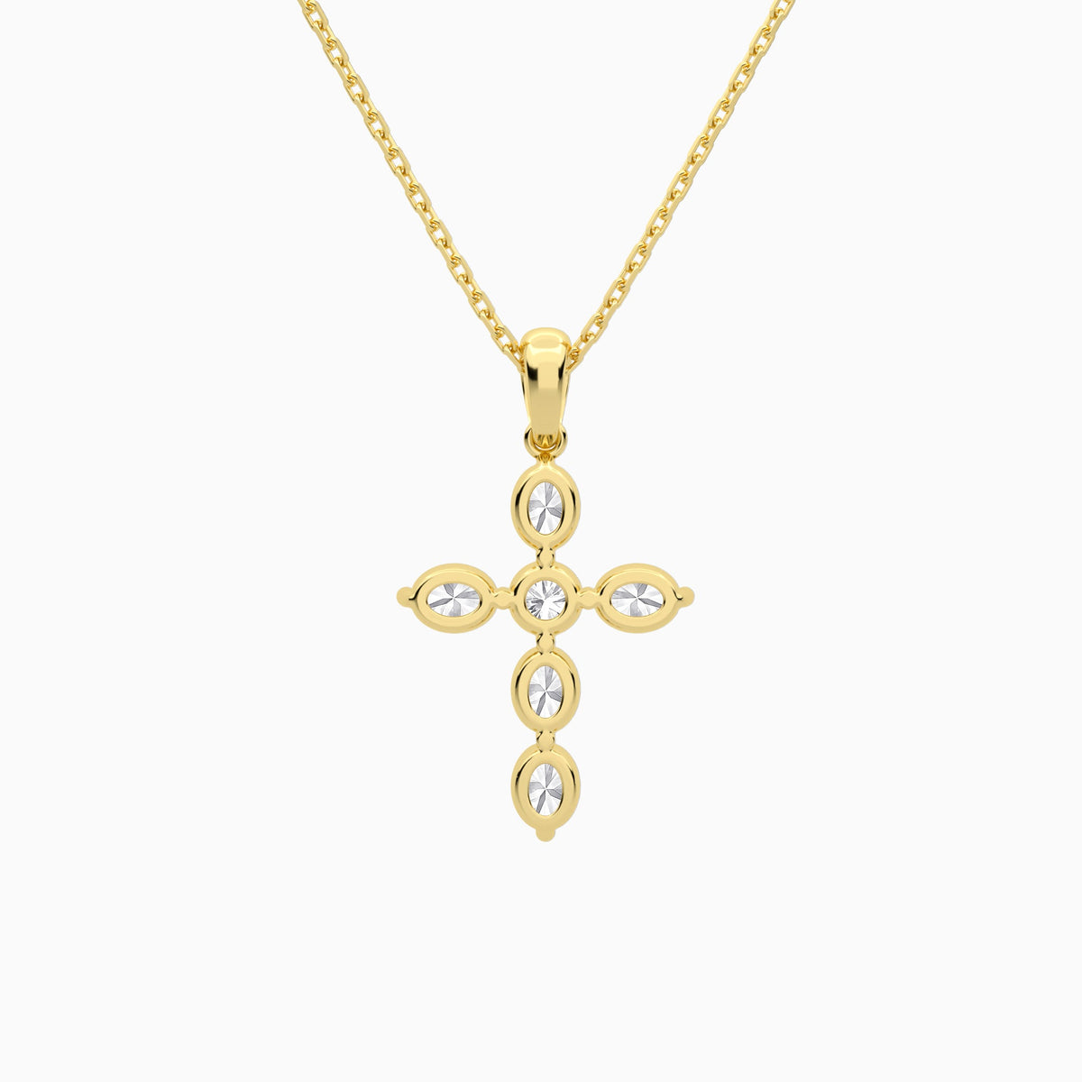 Oval and Round Lab Grown Diamond Cross Necklace In 14K Yellow Gold - Back View