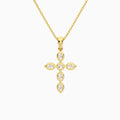 Oval and Round Lab Grown Diamond Cross Necklace In 18K Yellow Gold - Back View