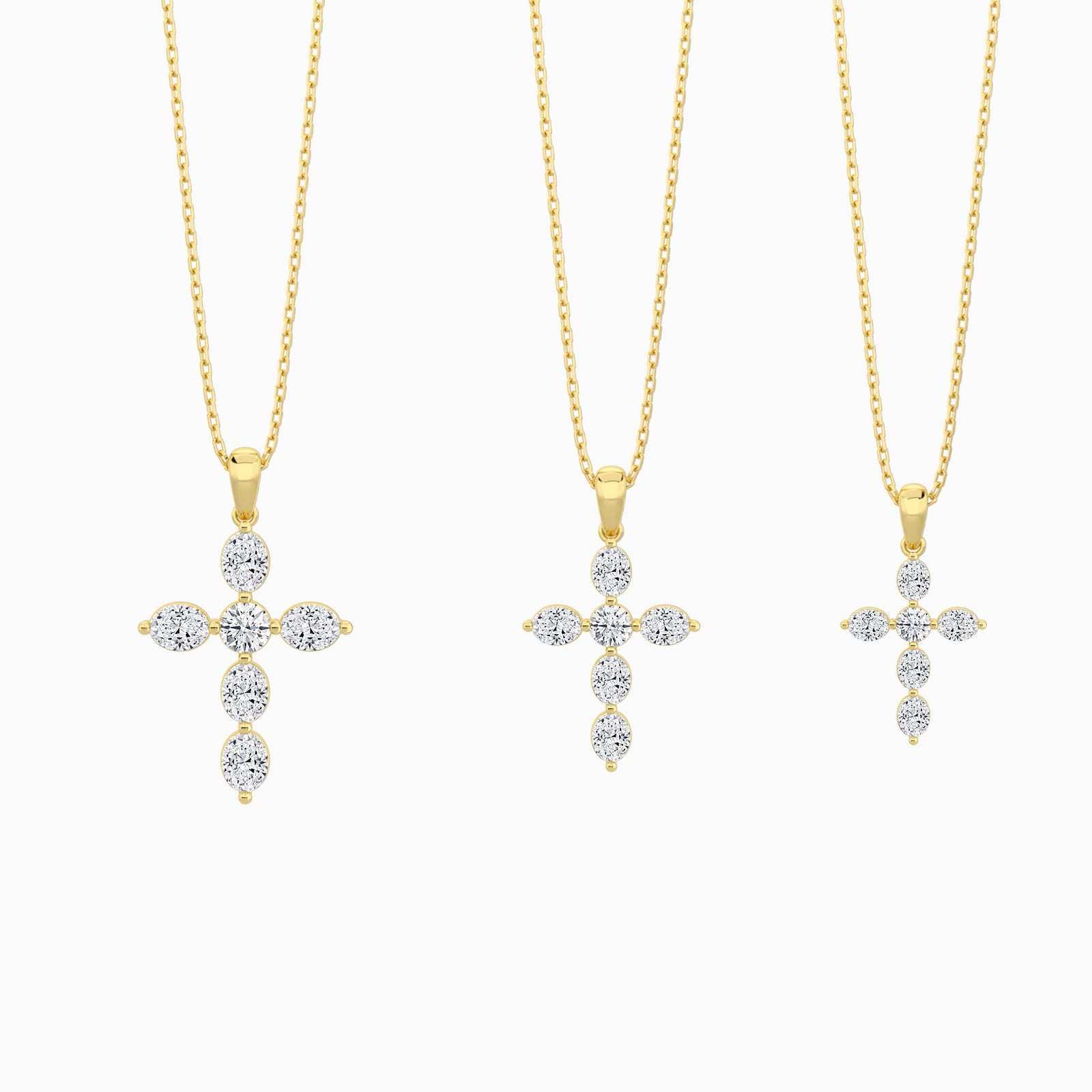 Three Different Size of Oval and Round Lab Grown Diamond Cross Necklace