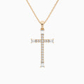 Tapered Baguette and Round Lab Grown Diamond Cross Pendant In 14K Rose Gold - Lucenjuri