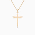 Tapered Baguette and Round Lab Grown Diamond Cross Pendant In 14K Rose Gold - Back View