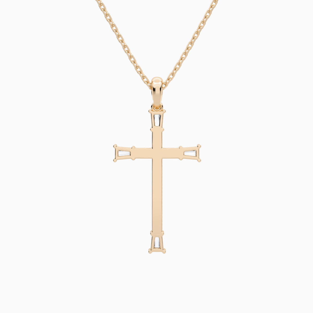 Tapered Baguette and Round Lab Grown Diamond Cross Pendant In 14K Rose Gold - Back View