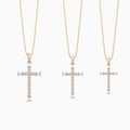 Three Different Size of Tapered Baguette and Round Lab Grown Diamond Cross Pendant