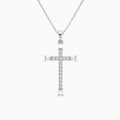 Tapered Baguette and Round Lab Grown Diamond Cross Pendant In 18K White Gold - Lucenjuri