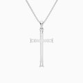 Tapered Baguette and Round Lab Grown Diamond Cross Pendant In 18K White Gold - Back View