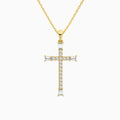 Tapered Baguette and Round Lab Grown Diamond Cross Pendant In 14K Yellow Gold - Lucenjuri