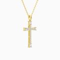 Tapered Baguette and Round Lab Grown Diamond Cross Pendant In 14K Yellow Gold - Front Angle View