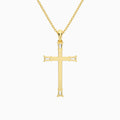 Tapered Baguette and Round Lab Grown Diamond Cross Pendant In 14K Yellow Gold - Back View