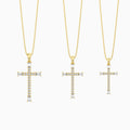 Three Different Size of Tapered Baguette and Round Lab Grown Diamond Cross Pendant