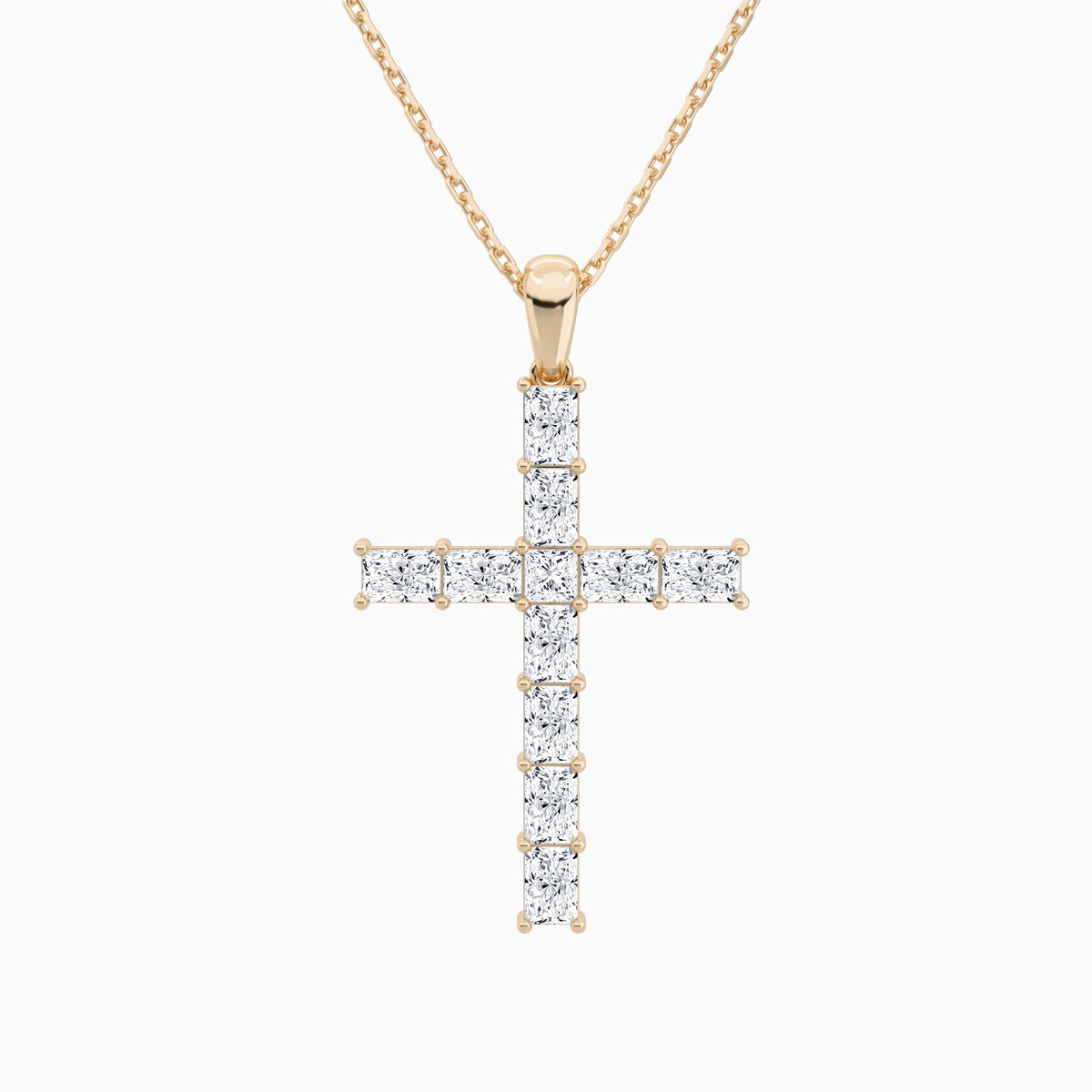 Mixed Radiant Lab Grown Diamond Cross Pendant Necklace In 14K Rose Gold - Lucenjuri