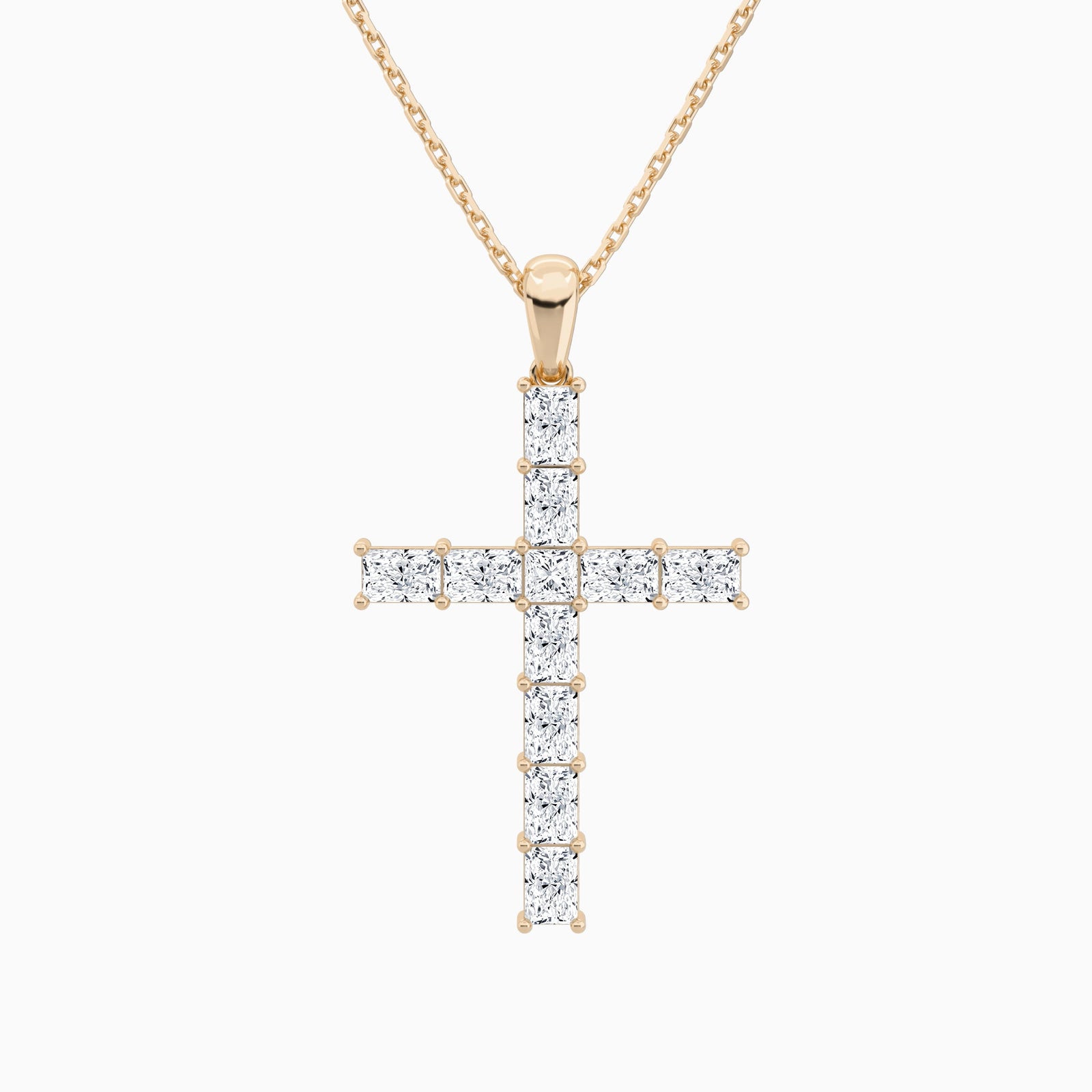 Mixed Radiant Lab Grown Diamond Cross Pendant Necklace In 14K Rose Gold - Lucenjuri