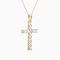 Mixed Radiant Lab Grown Diamond Cross Pendant Necklace In 14K Rose Gold - Front Angle View