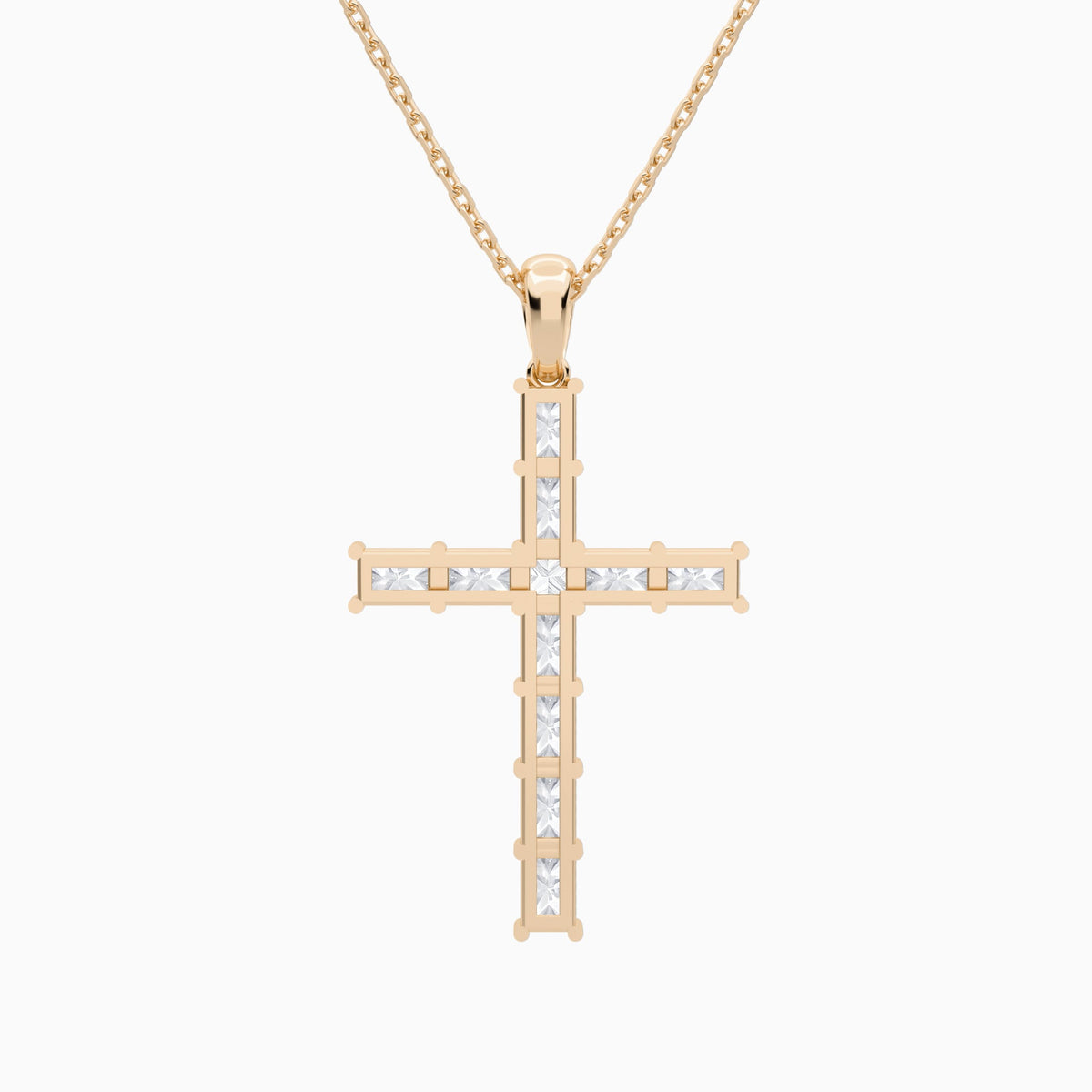 Mixed Radiant Lab Grown Diamond Cross Pendant Necklace In 14K Rose Gold - Back View