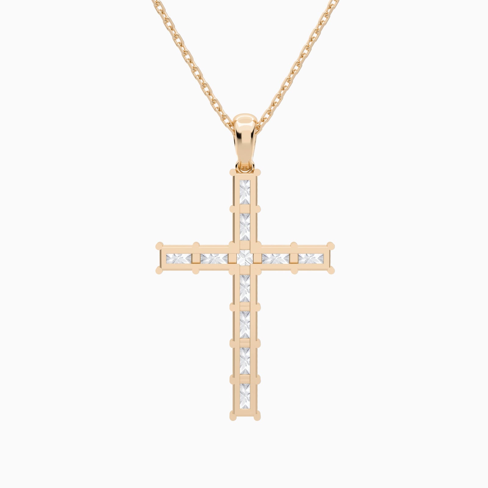 Mixed Radiant Lab Grown Diamond Cross Pendant Necklace In 14K Rose Gold - Back View