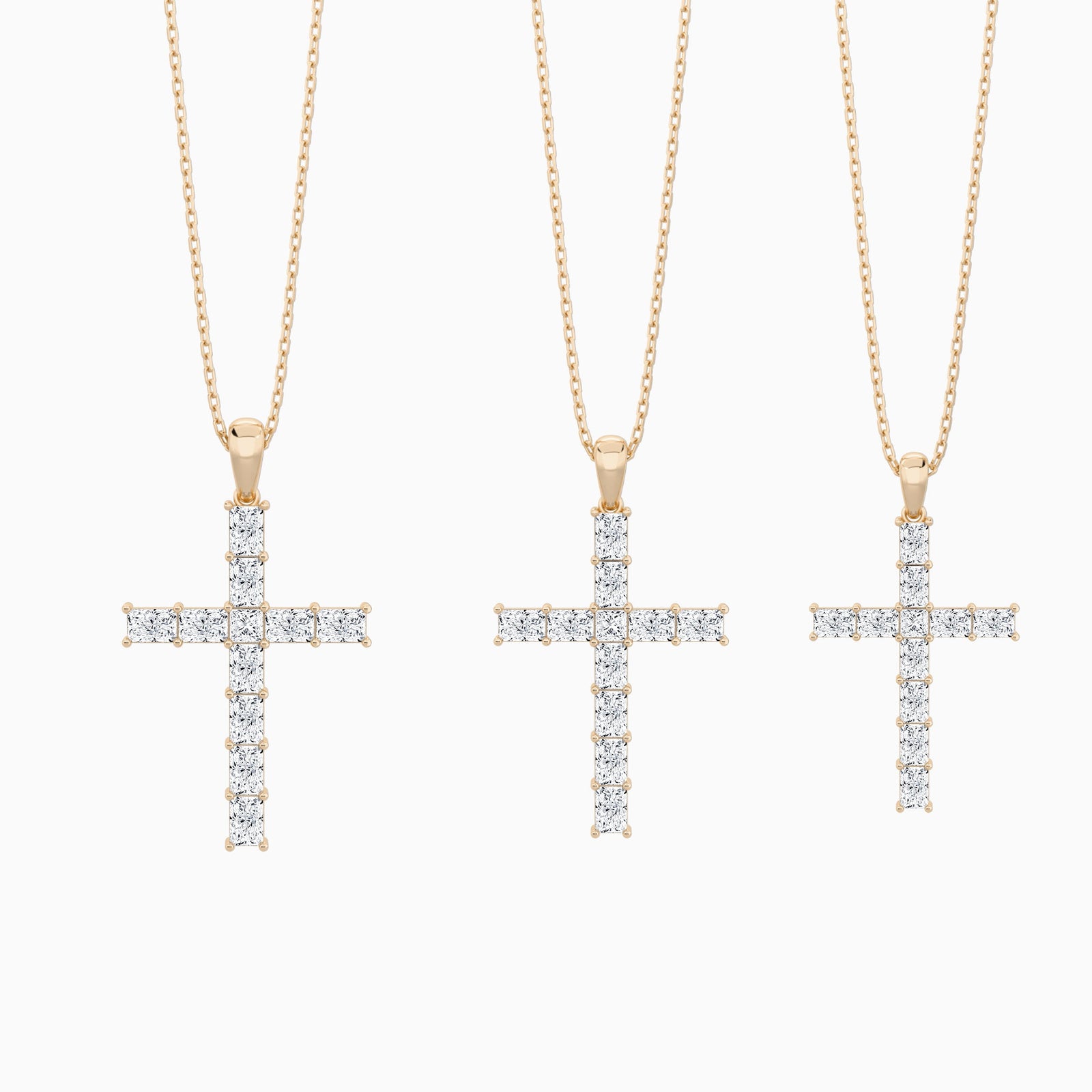 Three Different Size of Mixed Radiant Lab Grown Diamond Cross Pendant Necklace