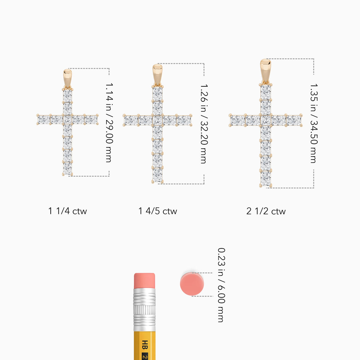 Mixed Radiant Lab Grown Diamond Cross Pendant Necklace In 14K Rose Gold - Size Comparison