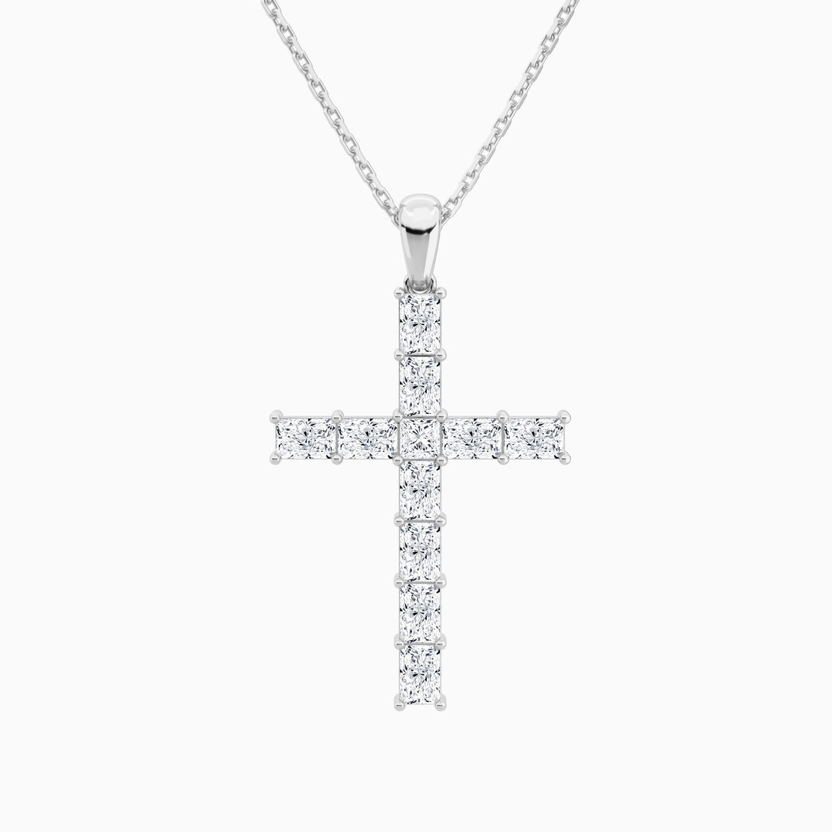 Mixed Radiant Lab Grown Diamond Cross Pendant Necklace In 18K White Gold - Lucenjuri