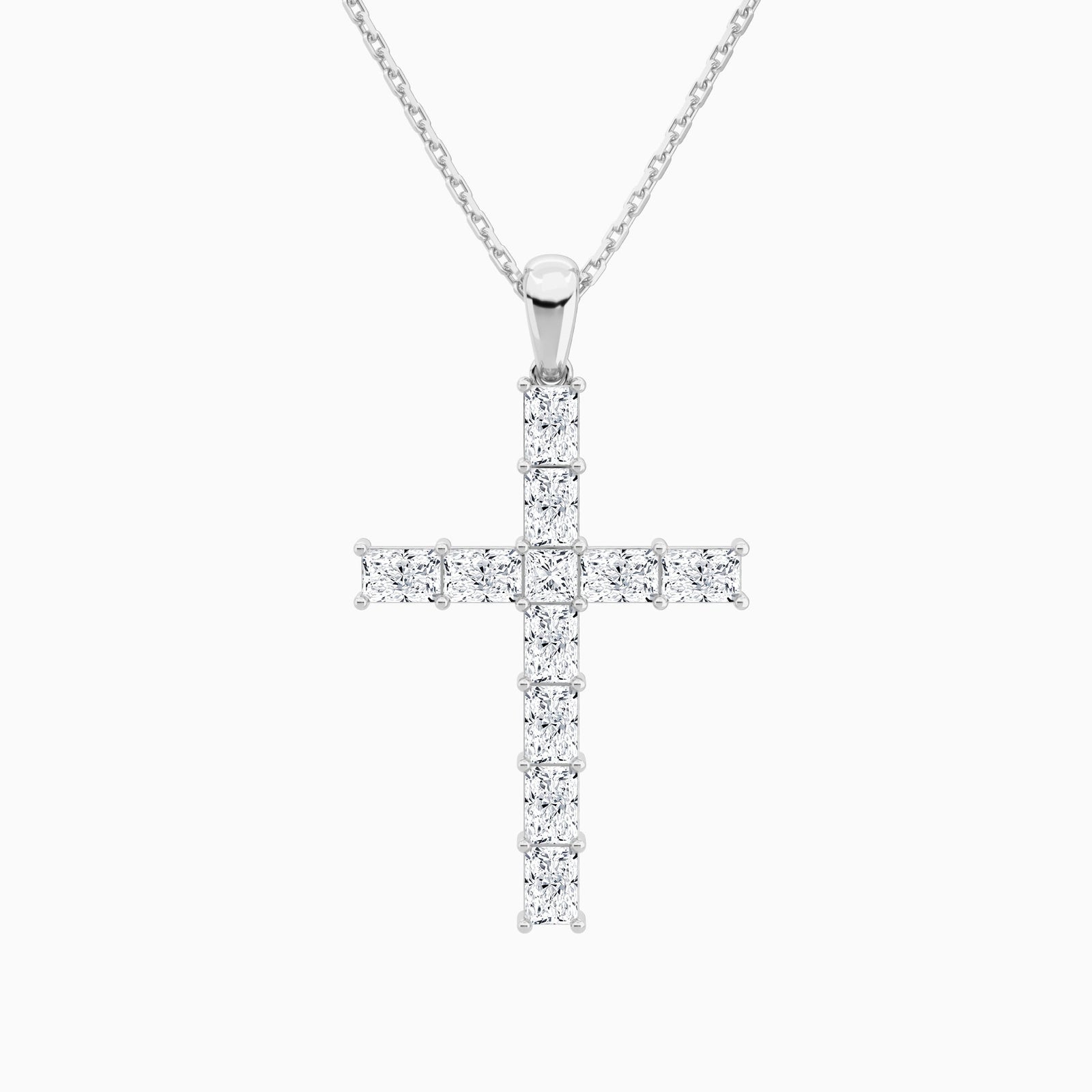Mixed Radiant Lab Grown Diamond Cross Pendant Necklace In 18K White Gold - Lucenjuri