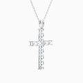 Mixed Radiant Lab Grown Diamond Cross Pendant Necklace In 18K White Gold - Front Angle View
