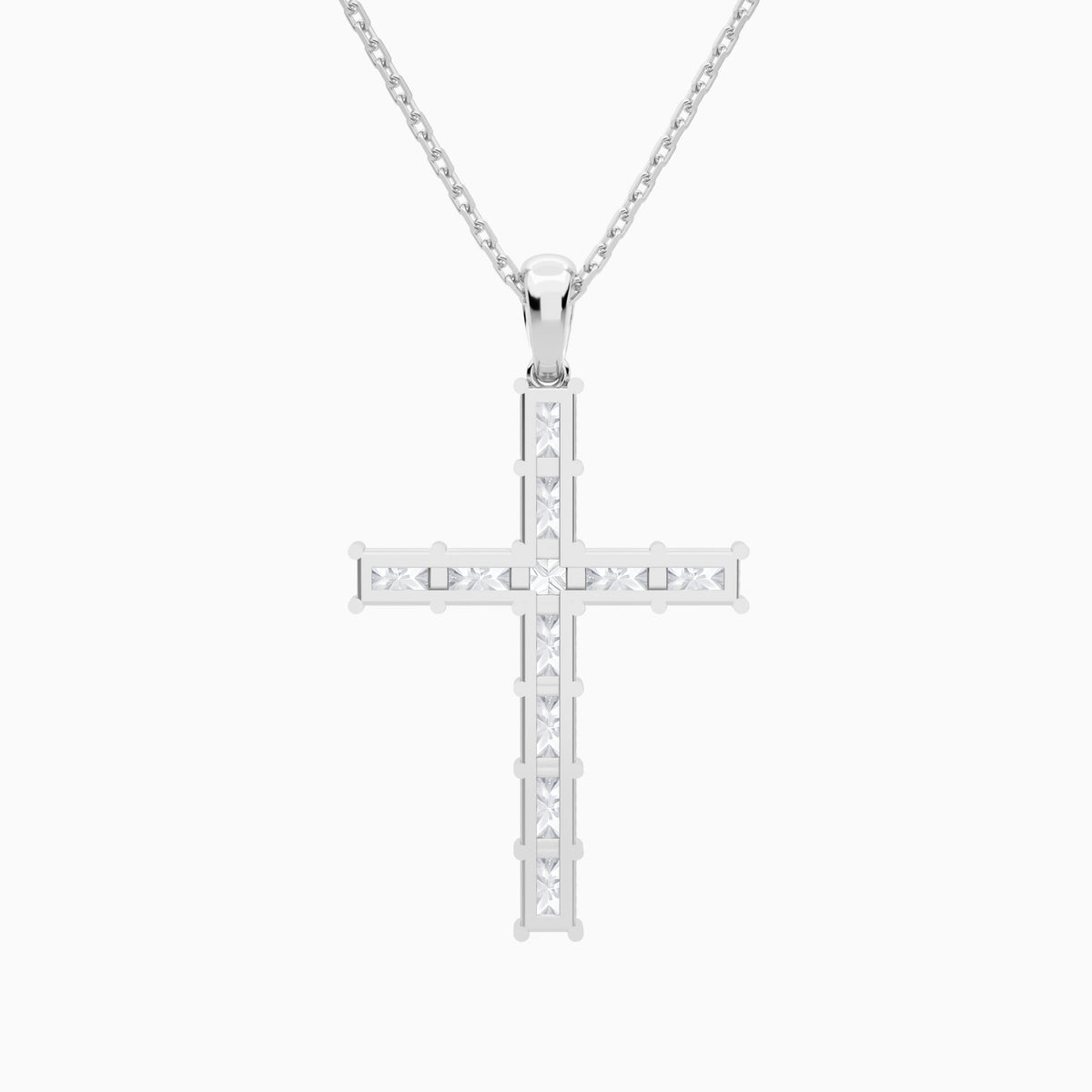 Mixed Radiant Lab Grown Diamond Cross Pendant Necklace In 14K White Gold - Back View