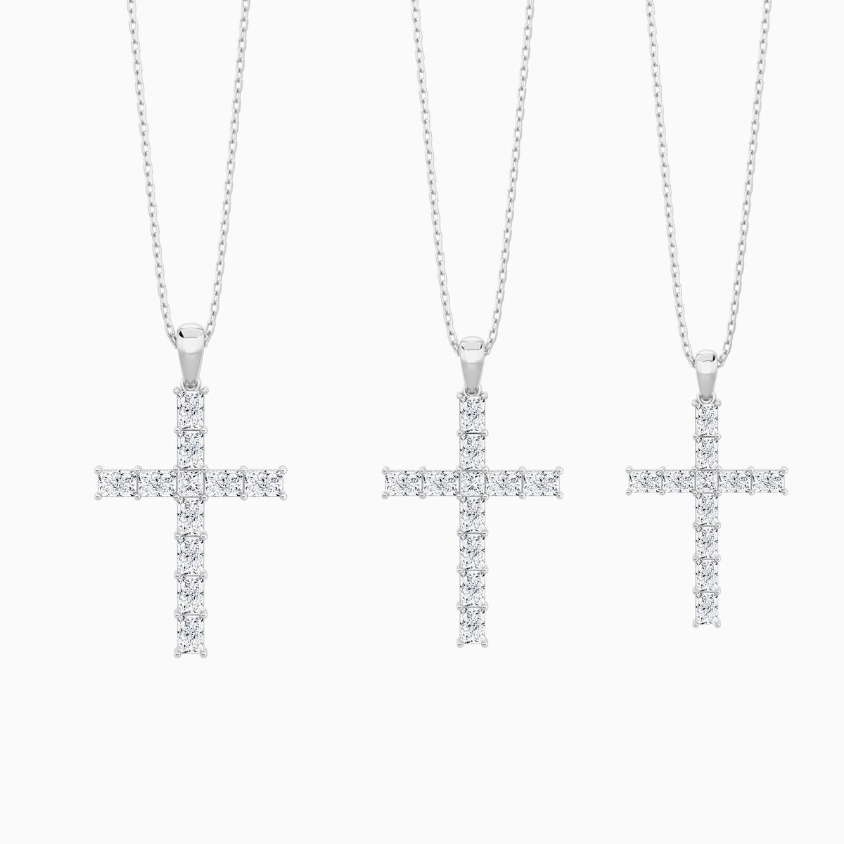 Three Different Size of Mixed Radiant Lab Grown Diamond Cross Pendant Necklace