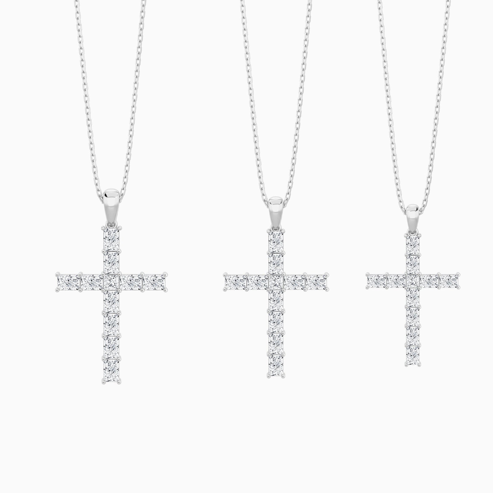 Three Different Size of Mixed Radiant Lab Grown Diamond Cross Pendant Necklace