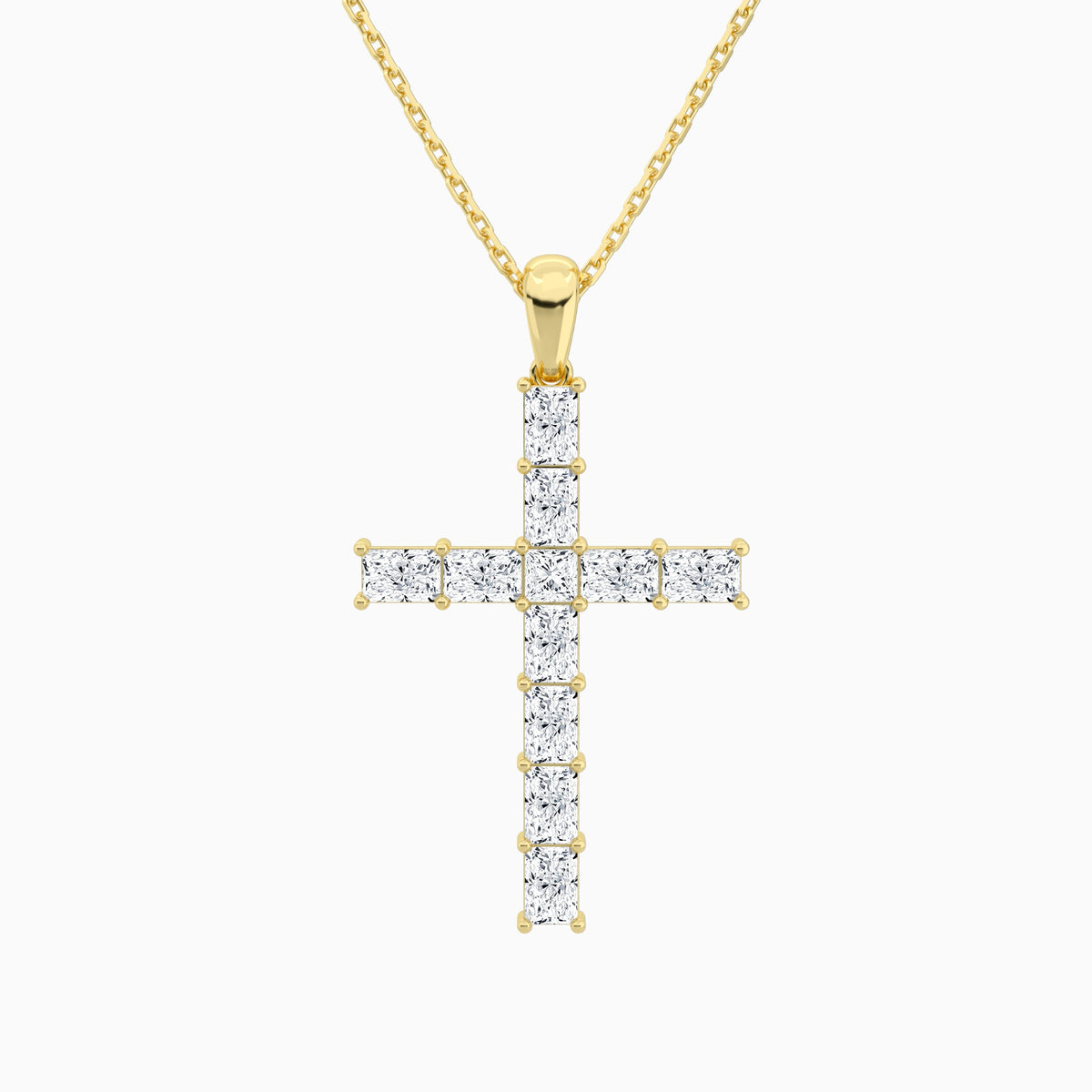 Mixed Radiant Lab Grown Diamond Cross Pendant Necklace In 18K Yellow Gold - Lucenjuri