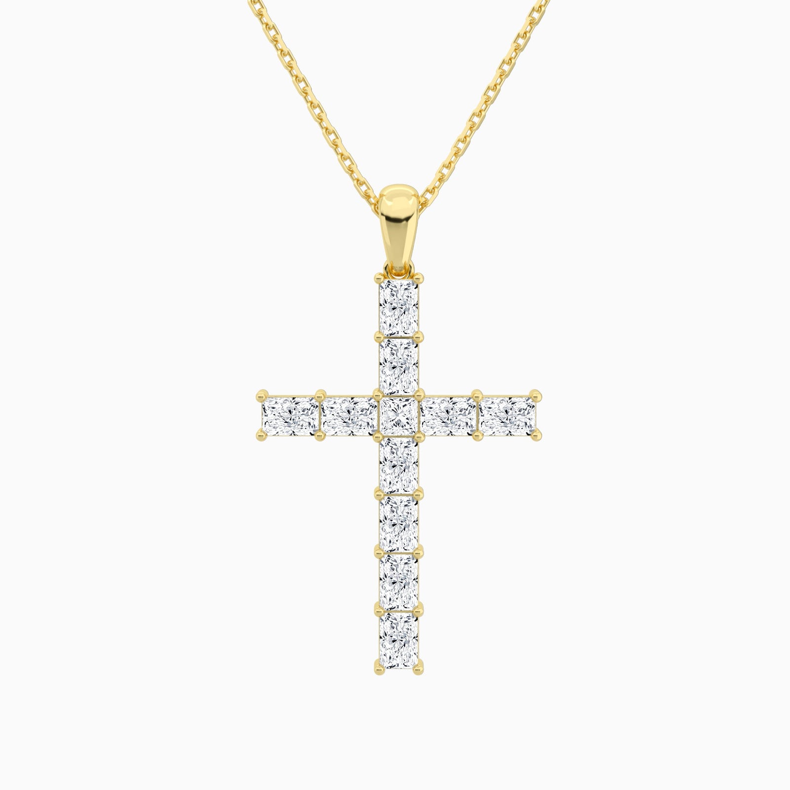Mixed Radiant Lab Grown Diamond Cross Pendant Necklace In 18K Yellow Gold - Lucenjuri