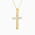 Mixed Radiant Lab Grown Diamond Cross Pendant Necklace In 14K Yellow Gold - Front Angle View