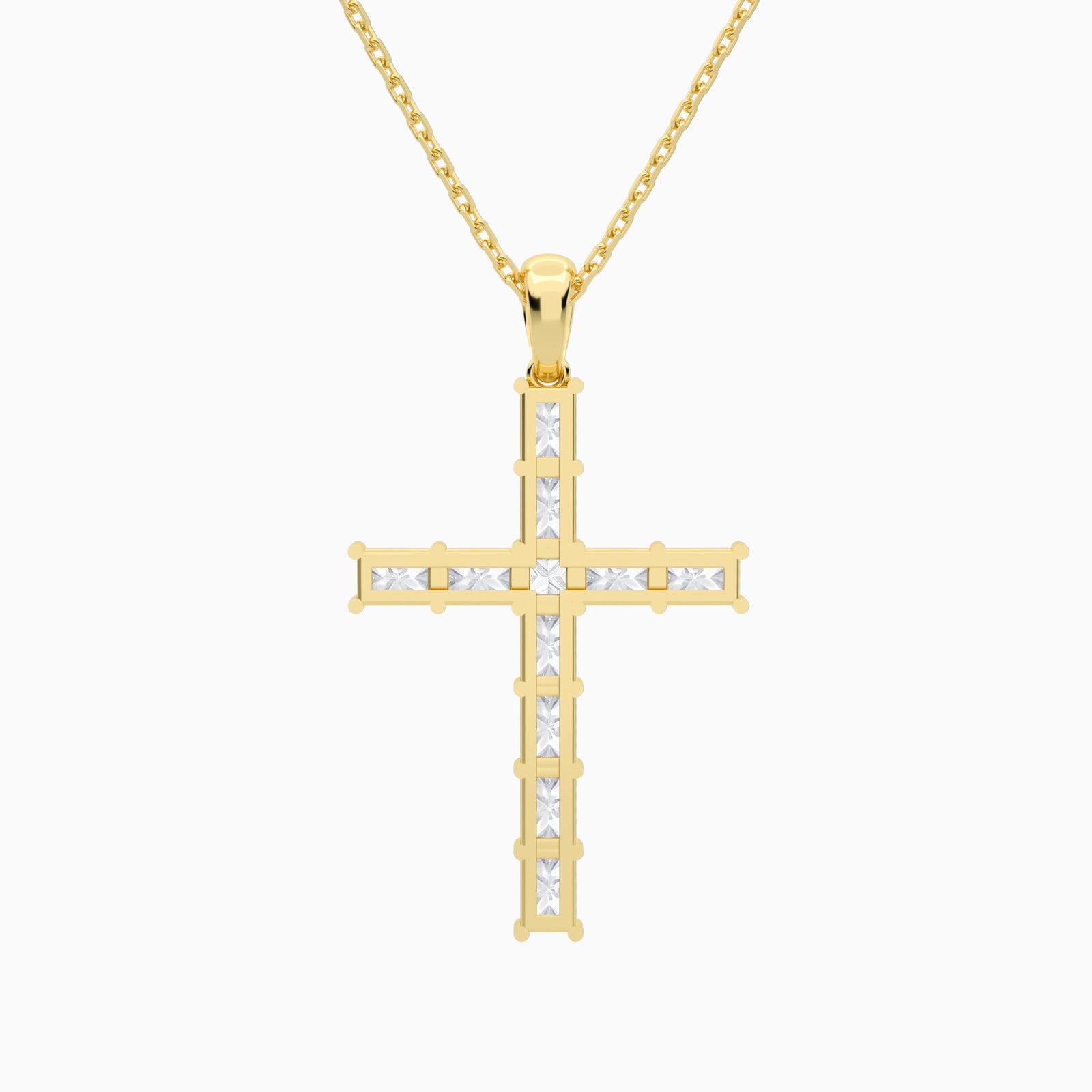 Mixed Radiant Lab Grown Diamond Cross Pendant Necklace In 18K Yellow Gold - Back View