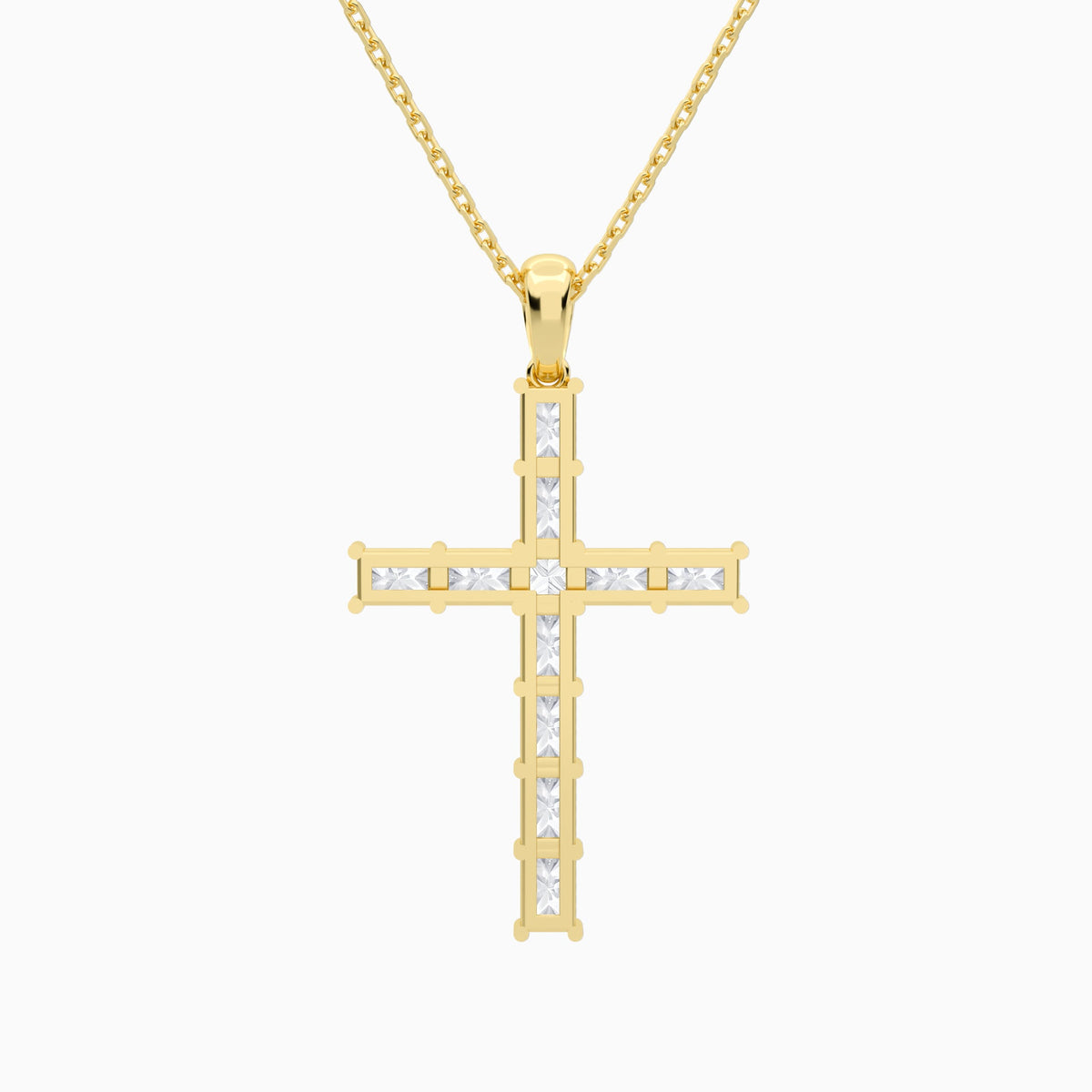 Mixed Radiant Lab Grown Diamond Cross Pendant Necklace In 14K Yellow Gold - Back View