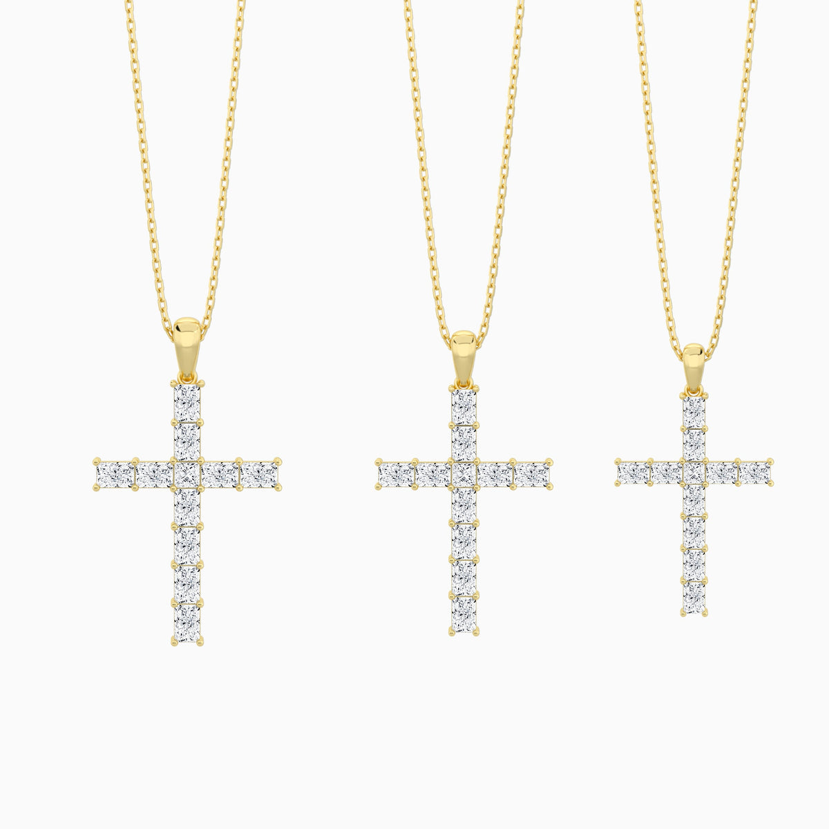 Three Different Size of Mixed Radiant Lab Grown Diamond Cross Pendant Necklace