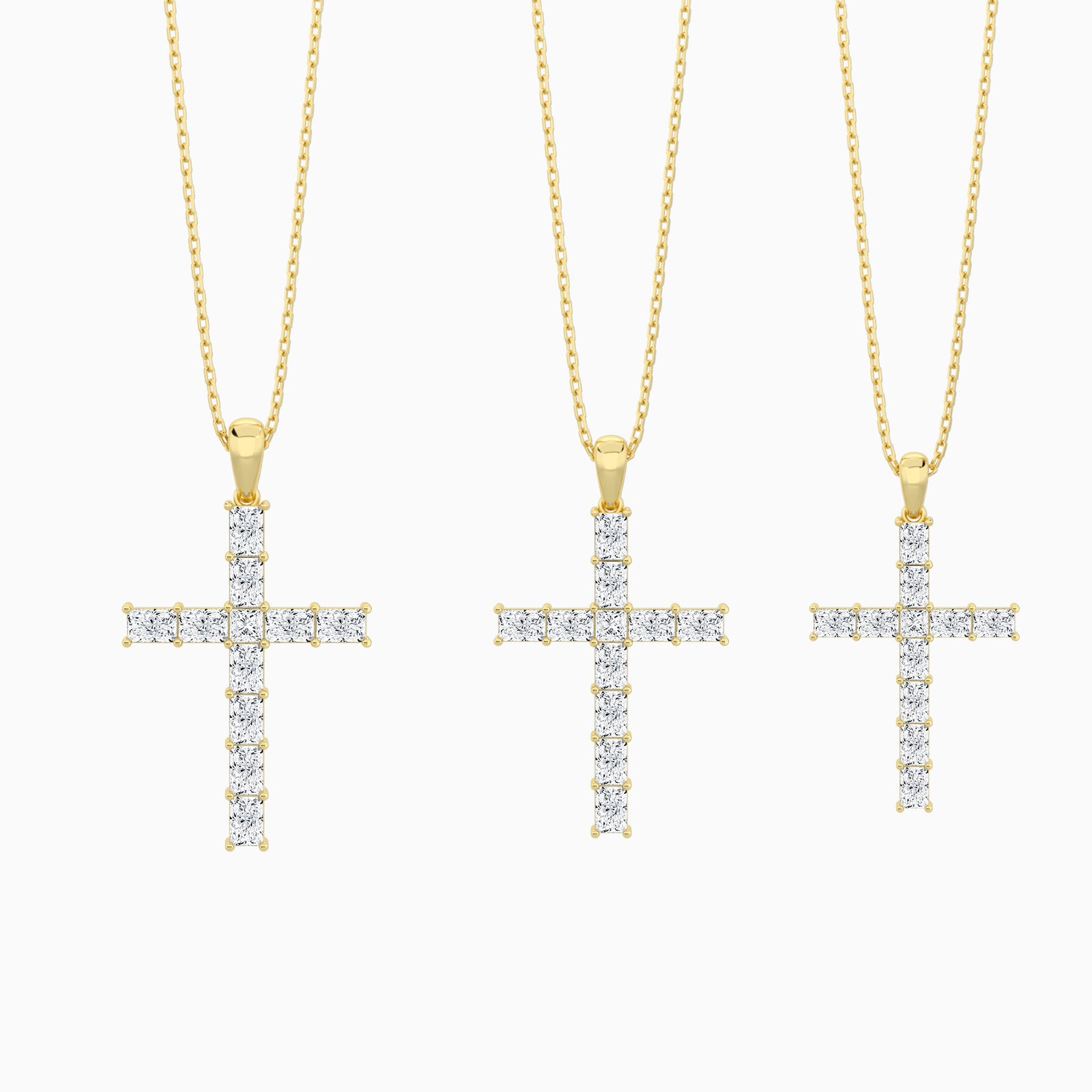 Three Different Size of Mixed Radiant Lab Grown Diamond Cross Pendant Necklace