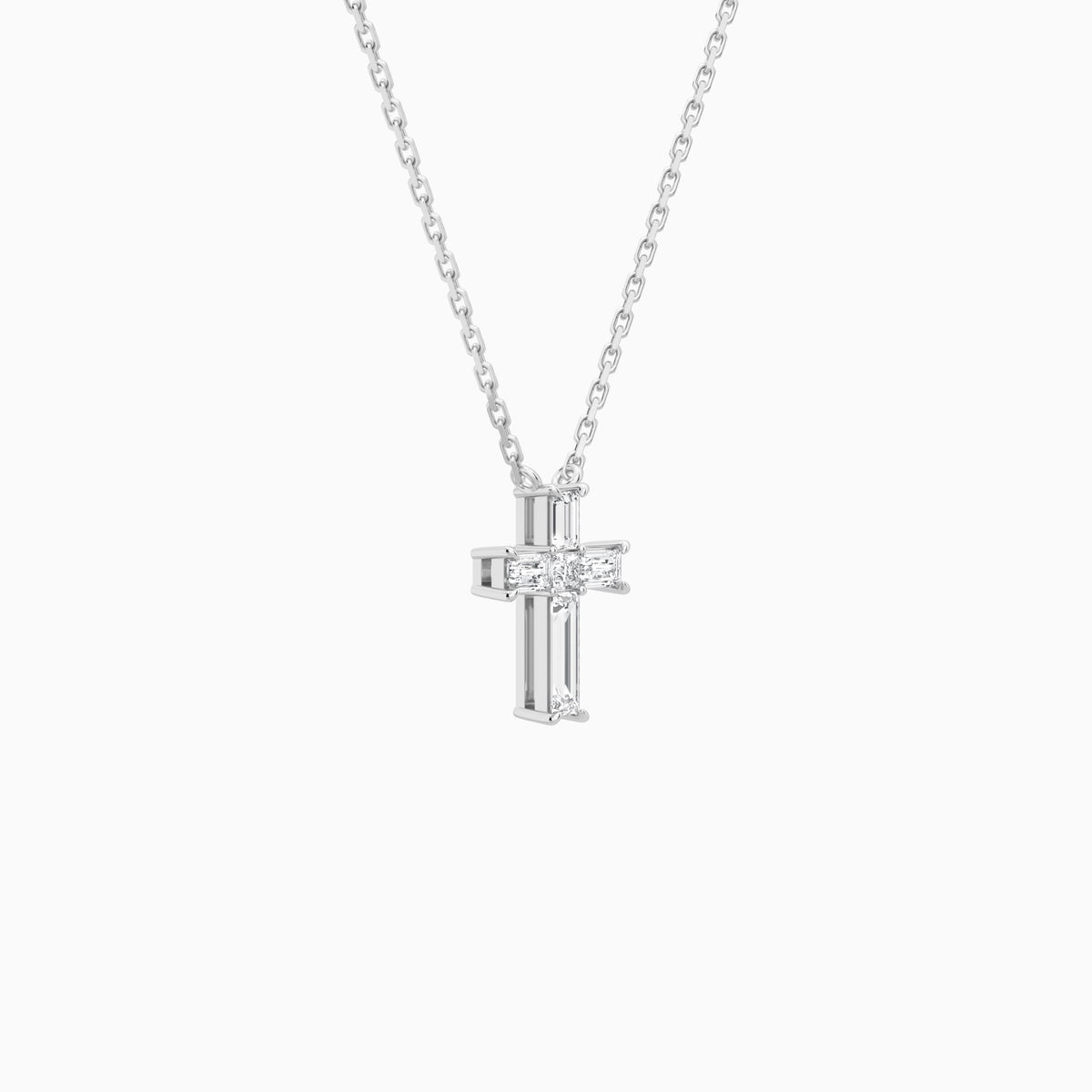 Baguette and Princess Lab Grown Diamond Cross Pendant Necklace In Platinum - Front Angle View